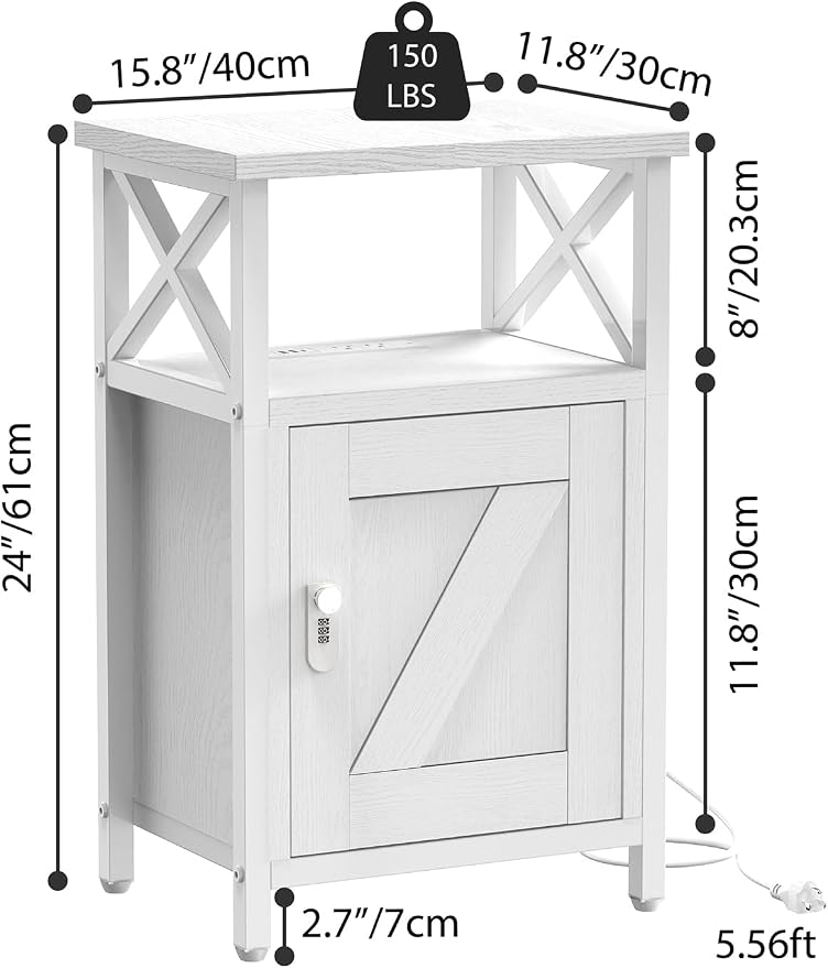 runjuly Wooden Nightstand with Lock Storage and Charging Station, Lockable - Image 3