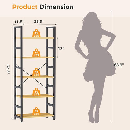 DUMOS 5-Tier Bookshelf, Modern Tall Bookcase Book Shelf | Open Storage Display - Image 3