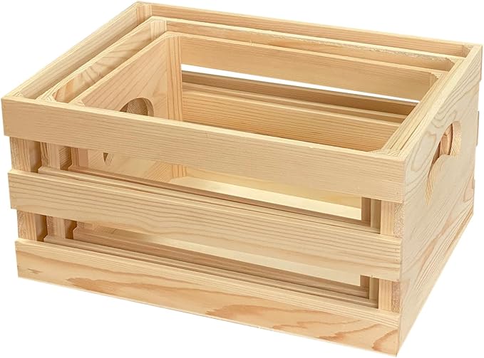 3 Pieces Wooden Pallet Crates Nesting Unfinished Wood Trays Storage by Cregugua