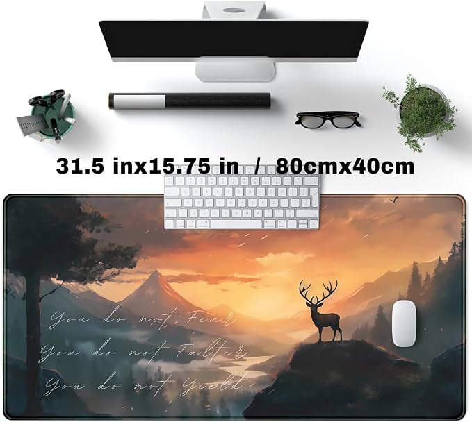 Misty Forest Desk Pad Mat Anime Mouse Pad Gaming Playmat, Large Mouse Pad Deer - Image 2