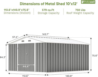 Patiowell 10 x 12 FT Metal Storage Shed - Image 4