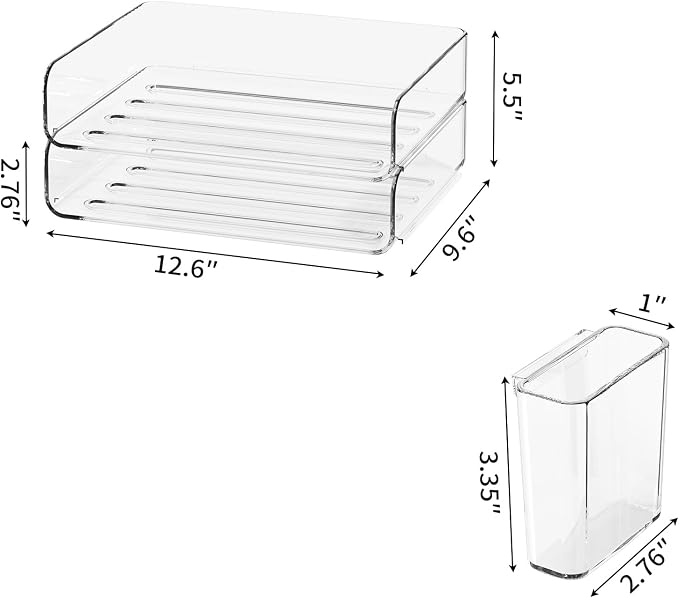 2-Tier Office Organizer with Pen Holder, Stackable Paper Tray - Image 5