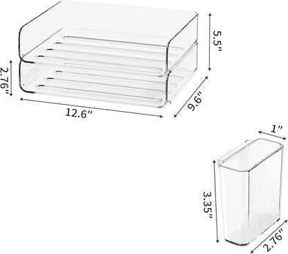 2-Tier Office Organizer with Pen Holder, Stackable Paper Tray - Image 5