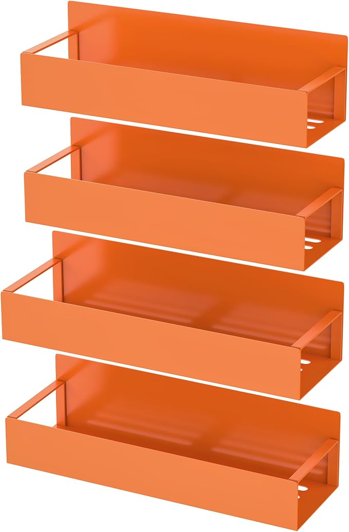 Metal Magnetic Spice Rack for Refrigerator Orange, 4 Pack | Magnetic Shelves - Image 5