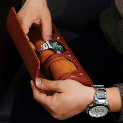 MR.OKAY 3 Watch Travel Case- Classic Leather Watch Case - Image 6