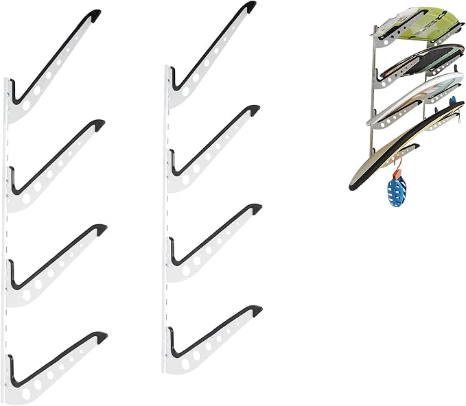 4 Board Surf Rack Wall Mount for Surfboard, Snowboard Storage Adjustable Wall by HIKULAOUTDOORSPORTS