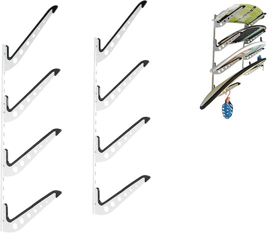 4 Board Surf Rack Wall Mount for Surfboard, Snowboard Storage Adjustable Wall by HIKULAOUTDOORSPORTS