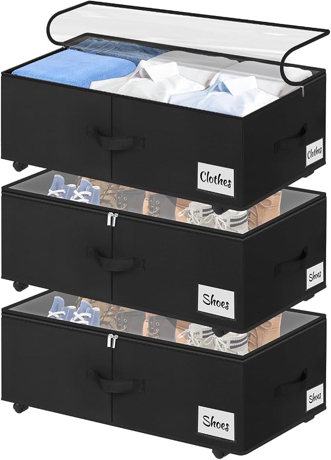 Under Bed Storage with Wheels, Quick Assembly Underbed Shoe Storage Containers by KUKIKAN