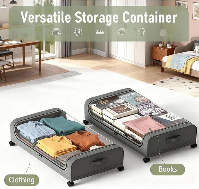 Under Bed Storage with Wheels, 6.7'' Tall Underbed Storage Containers with Lids - Image 3