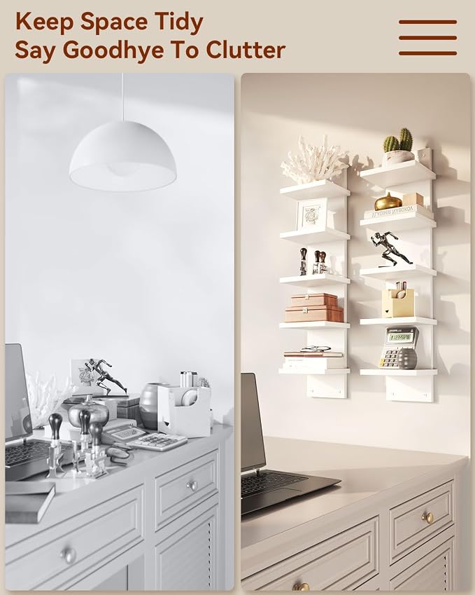 IBUYKE 5 Tier Wall Shelf Unit, Floating Storage Shelf White WBC009W-2 | - Image 5