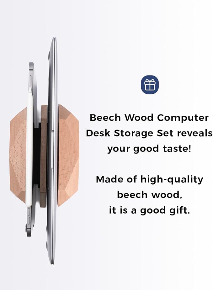 Dual Laptop Holder Adjustable Vertical Laptop Stand, 2 Slots MacBook Stand Wood - Image 7