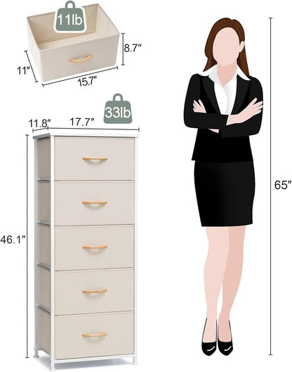 Tall Dresser Vertical Fabric Storage Tower Organizer, 5 Drawers | Sturdy Steel - Image 3