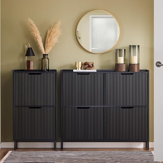 SoBuy Fluted Shoe Cabinet 4 Drawers, Narrow Shoe Storage Organizer - Image 7