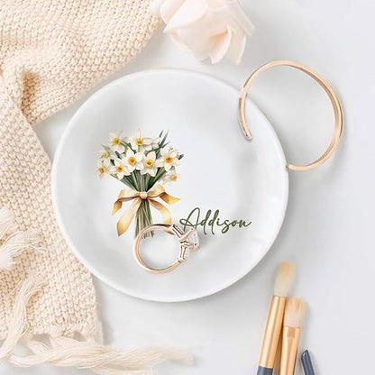 Custom Ceramic Jewelry Tray Birth Flower Personalized Name Decorative Trinket - Image 8