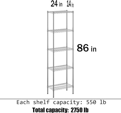 14" Deep x 24" Wide x 86" Height Wire Shelving Kit | 5-Tier | NSF Commercial - Image 3