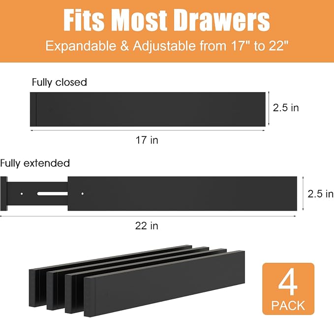 Bamboo Drawer Dividers, 17-22" Adjustable Kitchen Drawer Organizer - Image 3