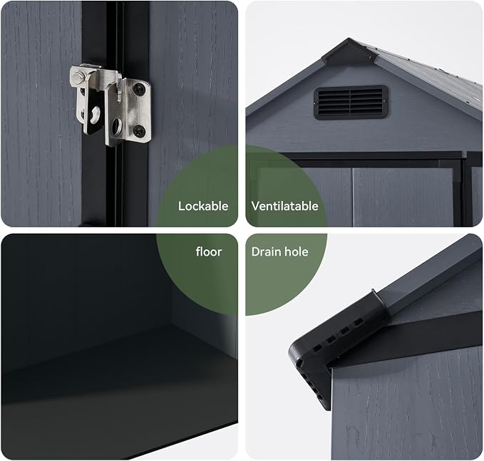 Aoxun 4×6 FT All-Weather Resin Storage Shed, Outdoor Plastic Tool Shed - Image 7