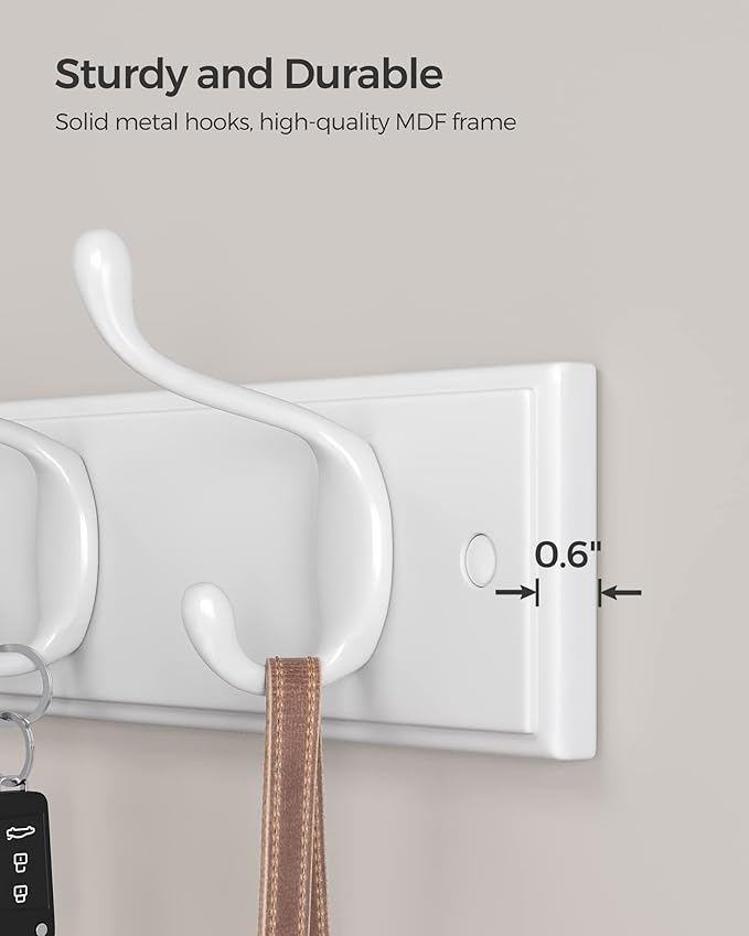 SONGMICS Wall-Mounted Coat Rack, Hook Rack, 4 Dual Metal Hooks, - Image 3