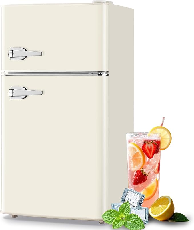 Mini Refrigerator with Freezer Small Fridge Double Door Side Drink Holder by TACOOL