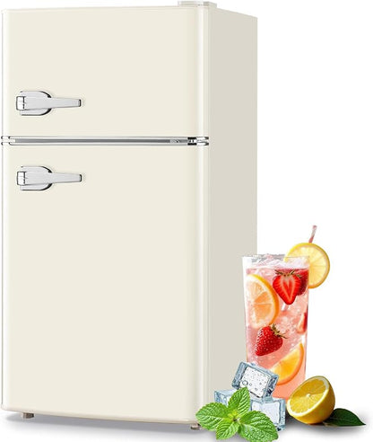 Mini Refrigerator with Freezer Small Fridge Double Door Side Drink Holder by TACOOL