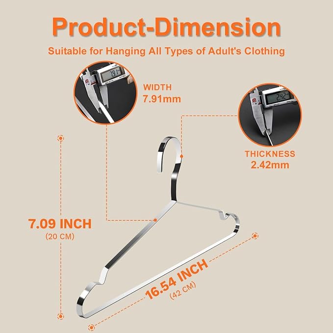Jiang&Rong 20 Pack Stainless Steel Hangers, 16.5 Inch Heavy Duty Metal Coat - Image 2