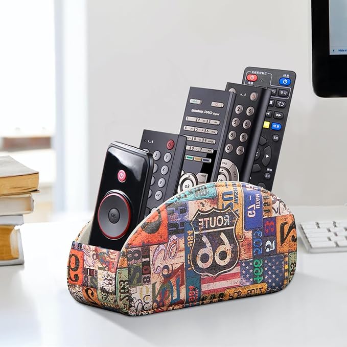 TV Remote Control Holder with 5 Compartments, Pu Leather Remote Caddy/Box/Tray - Image 2