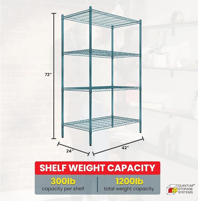Quantum Storage Systems RWR72-2442LDP Adjustable Wire Green Epoxy 4 Shelves 72" - Image 3