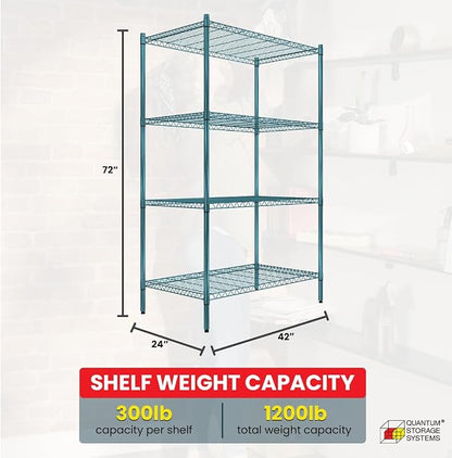 Quantum Storage Systems RWR72-2442LDP Adjustable Wire Green Epoxy 4 Shelves 72" - Image 3