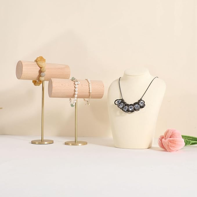 GemeShou Beige necklace hanger jewelry organizer, Velvet jewelry stand necklace - Image 4