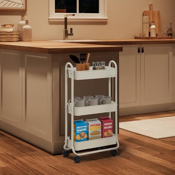 SunnyPoint Slim Rolling Storage Cart, 3 Tier Bathroom Storage Organizer Bathroom - Image 5
