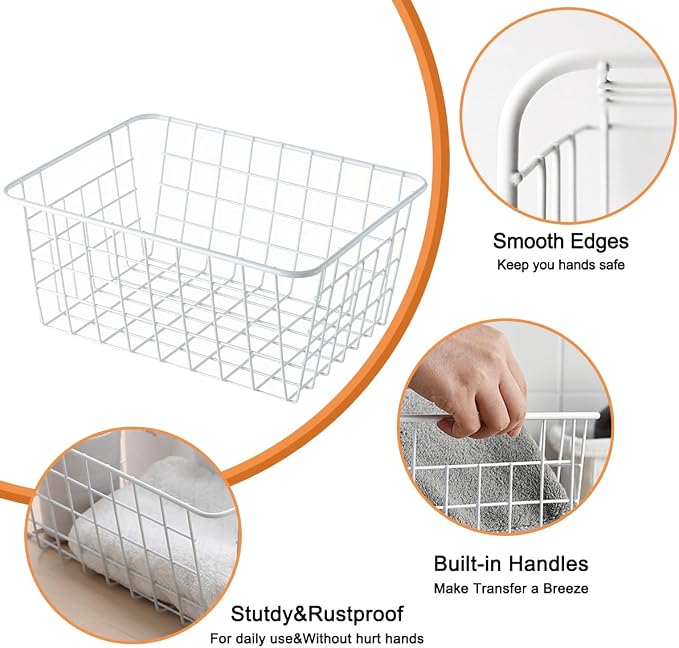 4 Pack White Wire Baskets for Pantry, Small White Metal Storage Basket for - Image 3