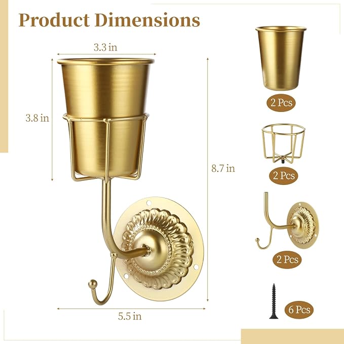 2 Pcs Gold Wall Vases, Vintage Plant Vase Holders - Image 5