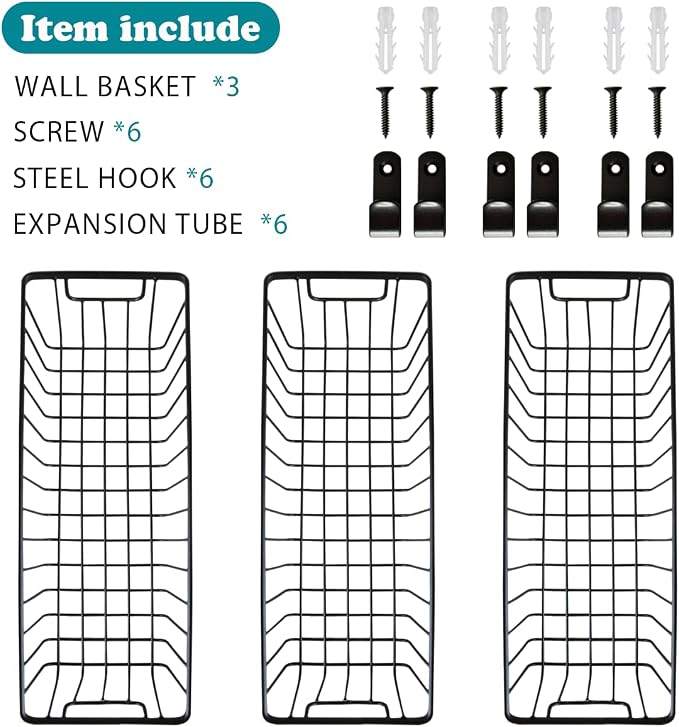 SheeChung Hanging Wall Wire Baskets, Portable Metal Wall Mount Basket | 3 Pack - Image 4