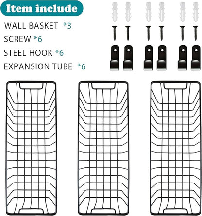SheeChung Hanging Wall Wire Baskets, Portable Metal Wall Mount Basket | 3 Pack - Image 4