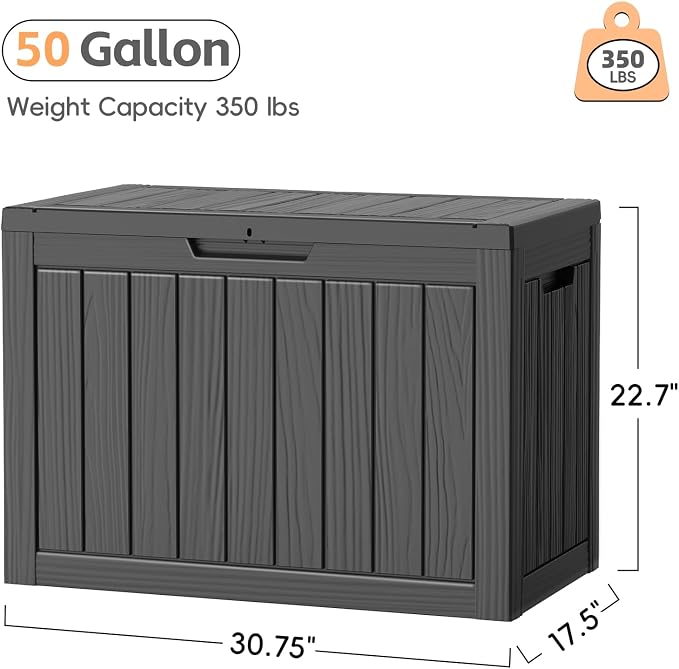 LubanNese Outdoor Storage Box, 50 Gallon Waterproof Resin Deck Box, Storage Bin - Image 2