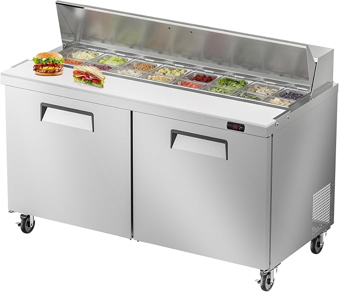 60" W Commercial Refrigerator Sandwich Salad Prep Table, Stainless Steel 2-Door by Bluelinecool