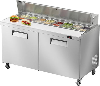 60" W Commercial Refrigerator Sandwich Salad Prep Table, Stainless Steel 2-Door by Bluelinecool