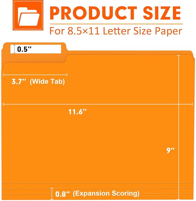 File Folder, PANDRI 120 Pack File Folder, 1/3 Cut Tab, Letter Size, Filing - Image 2