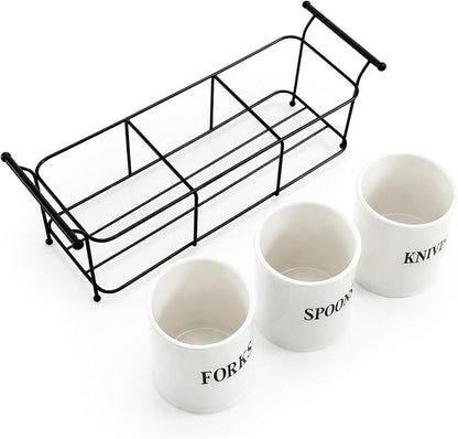 Bekith 3-Piece White Ceramic Silverware Caddy - Image 4