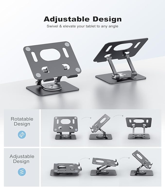 Swivel Tablet Stand with 360 Rotating Base, Adjustable Holder - Image 5
