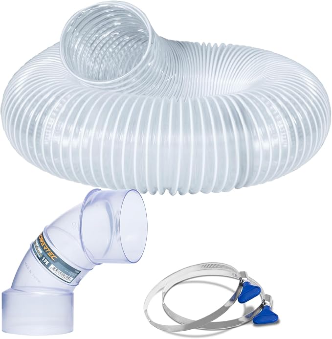 POWERTEC 70508 4" x 5' Dust Collection Hose w/ 2pcs Key Hose Clamps and 4 Inch by POWERTEC