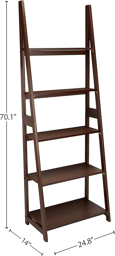 Amazon Basics Ladder Bookshelf Organizer, Solid Rubberwood Frame, Walnut Finish - Image 3