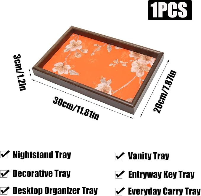 Wooden Valet Tray with Floral Base, EDC Catch All Tray Nightstand Entryway - Image 2