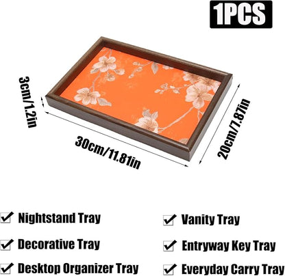 Wooden Valet Tray with Floral Base, EDC Catch All Tray Nightstand Entryway - Image 2