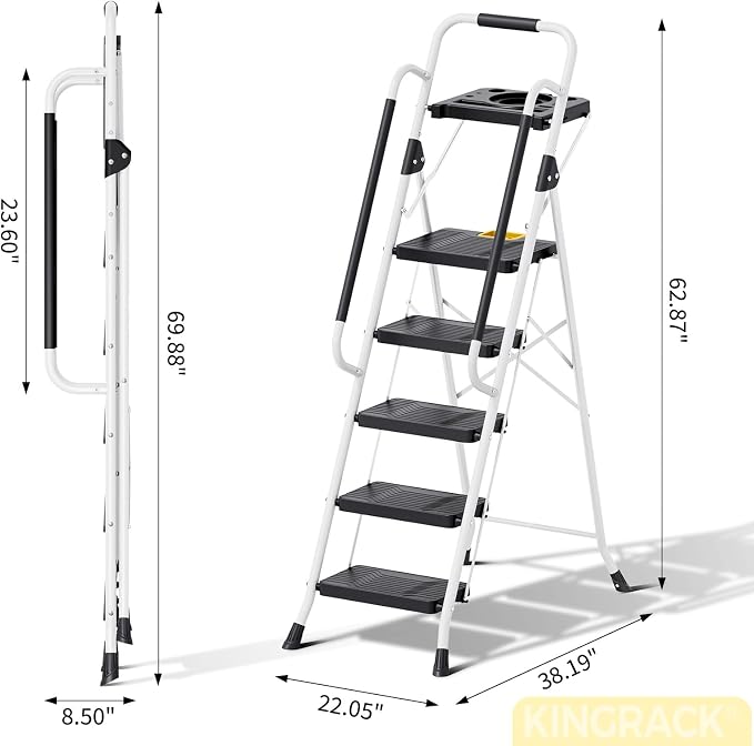 KINGRACK Folding 5-Step Ladder, 800 lbs Capacity Step Stool - Image 8