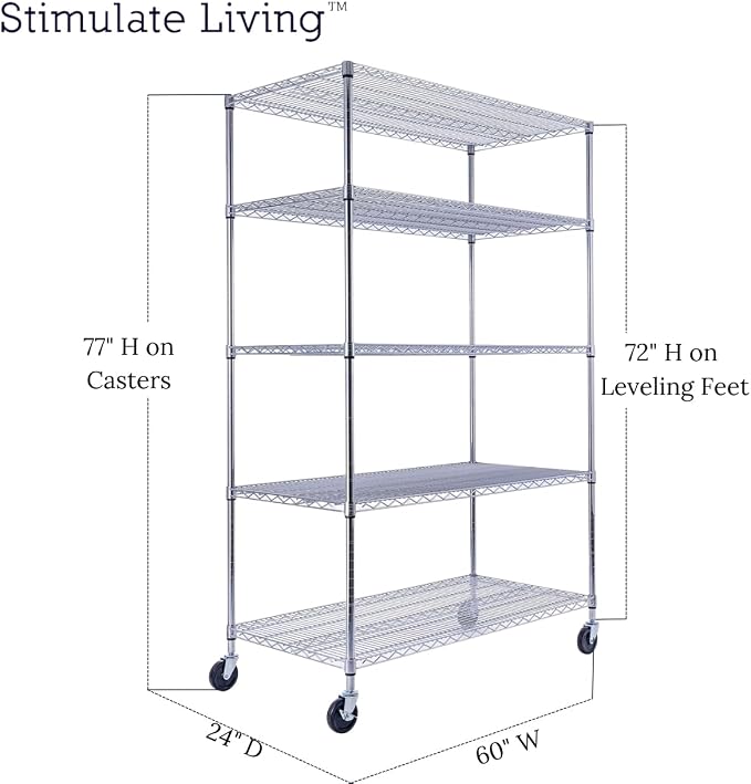 48"x24"x72" Prime Heavy Duty Chrome 5-Tier Steel Wire Shelving NSF 4000 LBS MAX - Image 2