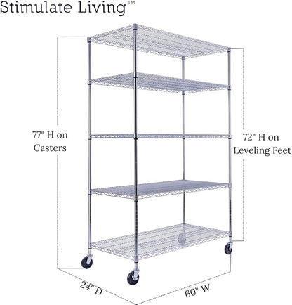 48"x24"x72" Prime Heavy Duty Chrome 5-Tier Steel Wire Shelving NSF 4000 LBS MAX - Image 2