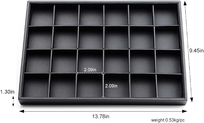 Stackable Jewelry Organizer Tray Premium PU Leather 24 Grid Jewelry Display - Image 8