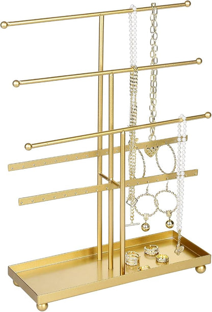 MyGift 5-Tier Gold Metal Jewelry Organizer Stand - Image 5
