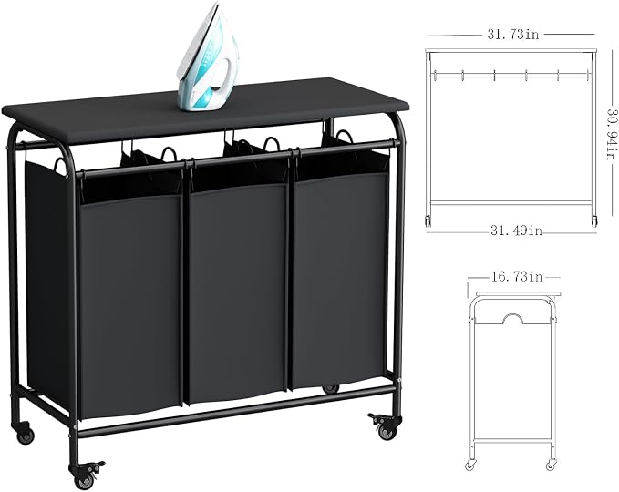 LINZINAR 3 Bag Laundry Basket Sorter Heavy Duty Rolling Lockable Wheels Laundry - Image 6